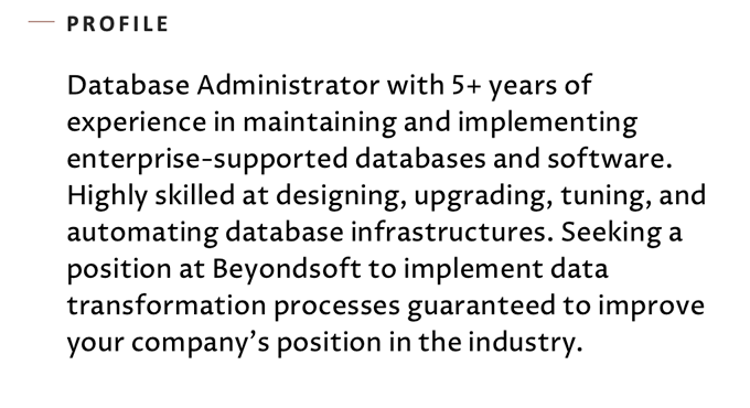 example of a database administrator resume summary