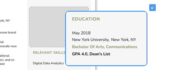 An example of a resume education section with dean's list