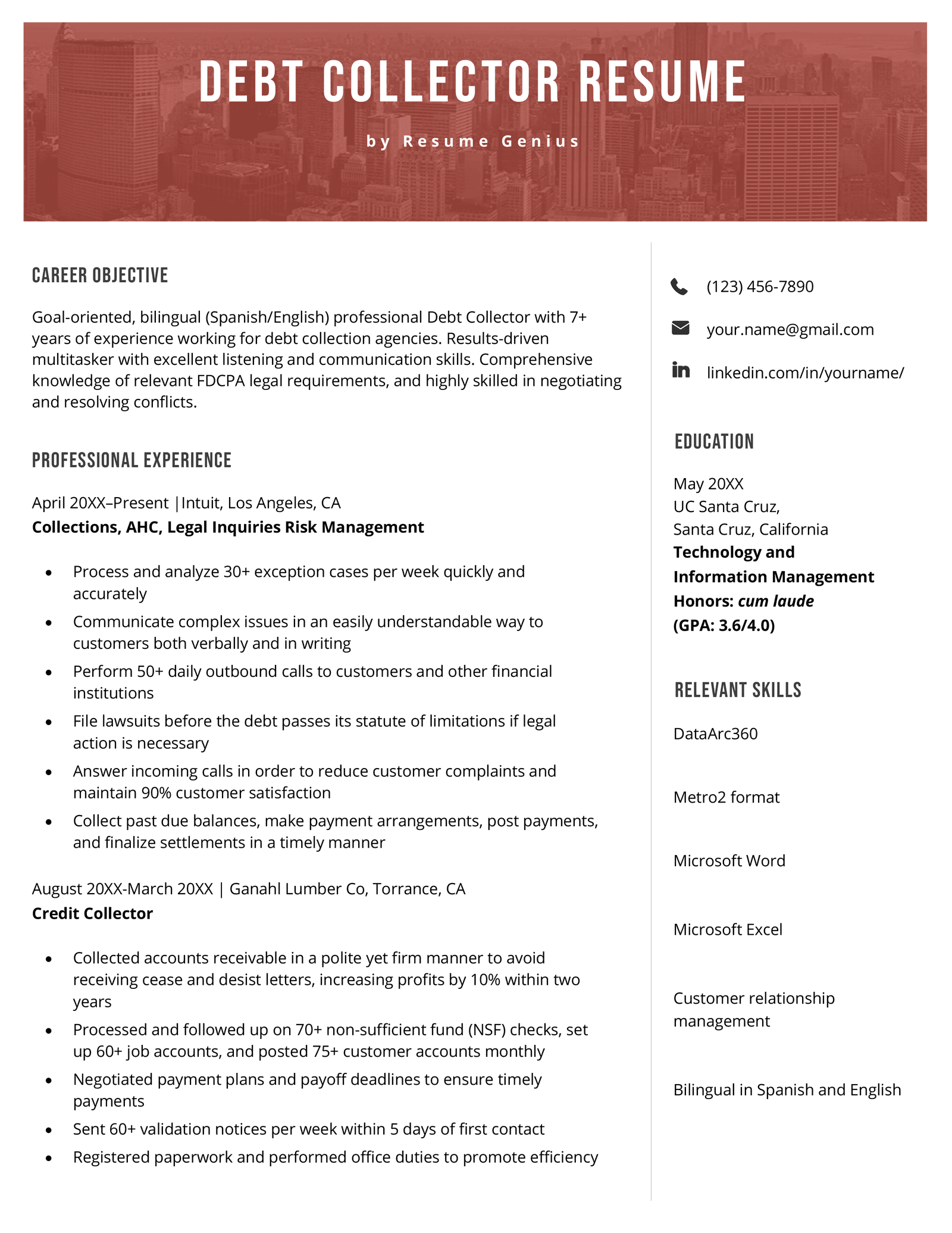 Collector Job Description For Resume