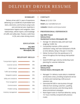 image of a delivery driver resume with a brown header