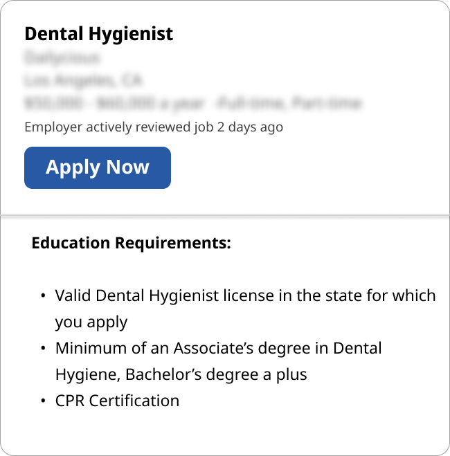 example of a dental hygienist's education requirements
