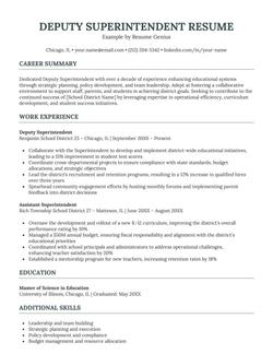 A deputy superintendent of schools resume example.