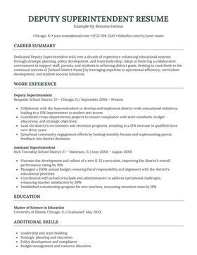 A deputy superintendent of schools resume example.
