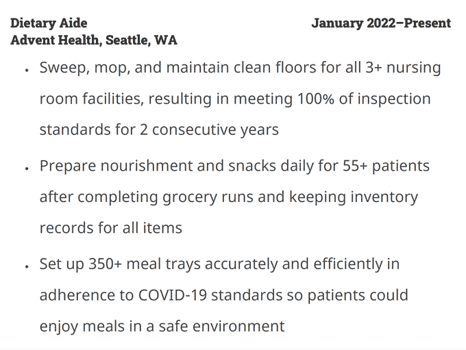 Dietary Aide Resume Sample & Writing Guide