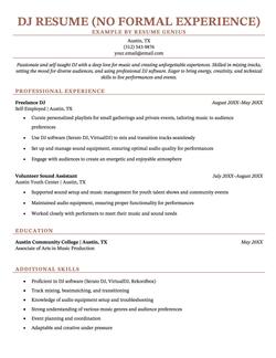 An example of a resume for a DJ with no formal experience.