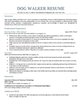 Dog Walker Resume Example amp Template - Dog Walker Resume Sample 280x362 