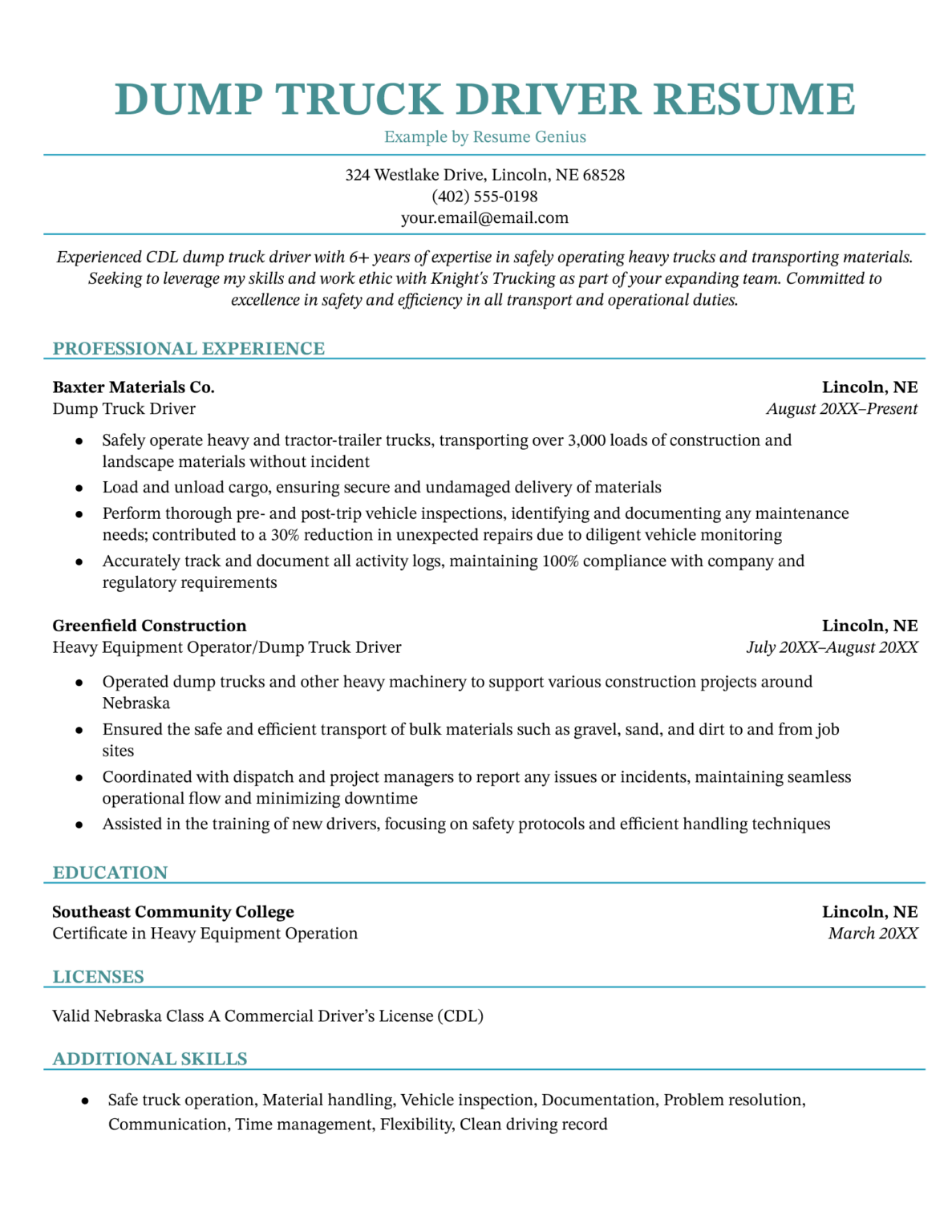 6 Truck Driver Resume Examples - Dump Truck Driver Resume Example Template 1187x1536