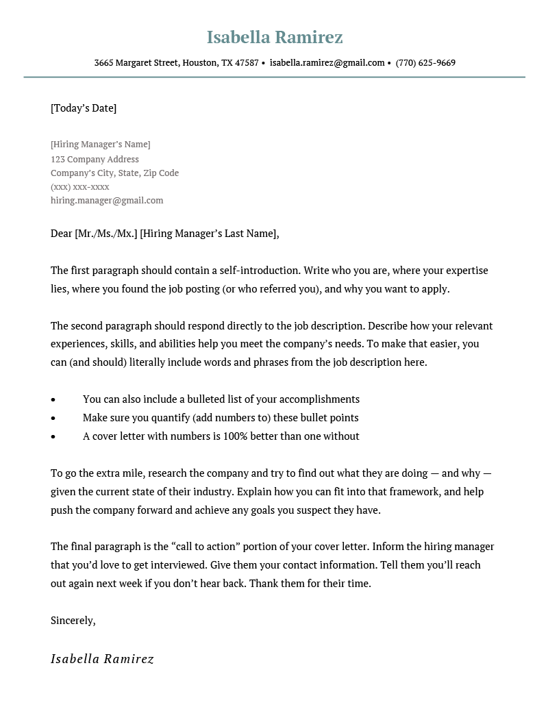 An example of the easy cover letter template for word