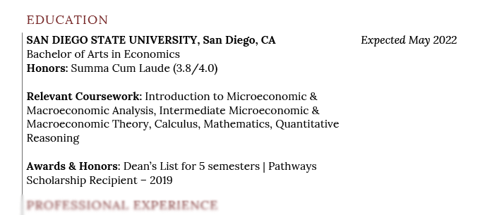 An example of an education section on a grad school resume
