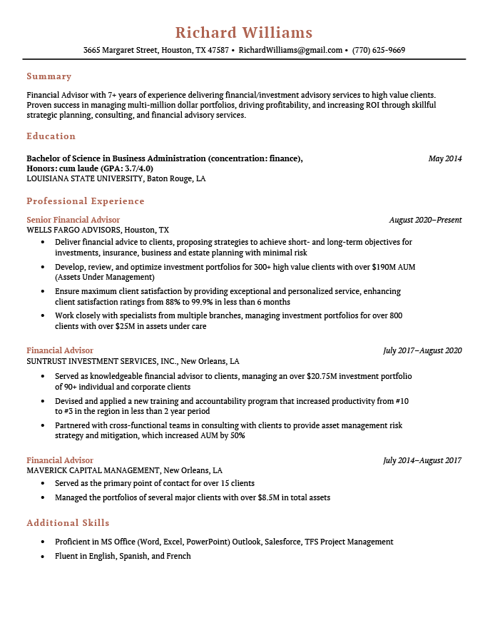 An example of a resume with the education section at the top