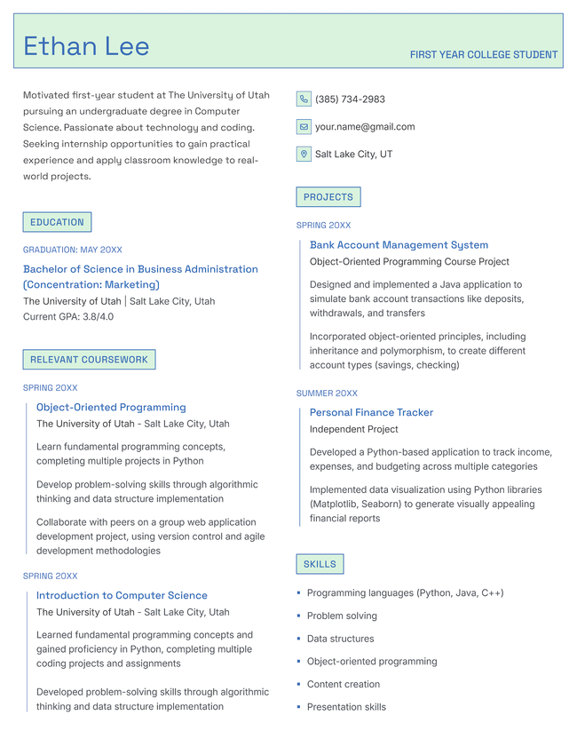 The Elementary student resume template in mint.