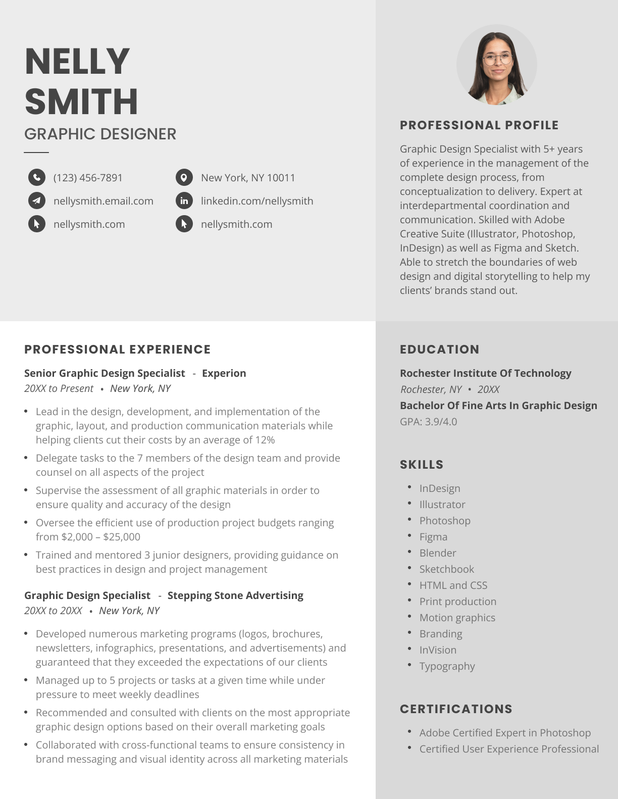 Elite CV template in black