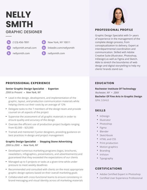 Elite resume template violet