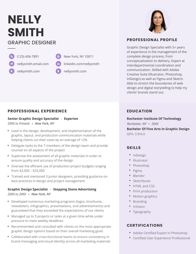 Elite resume template violet