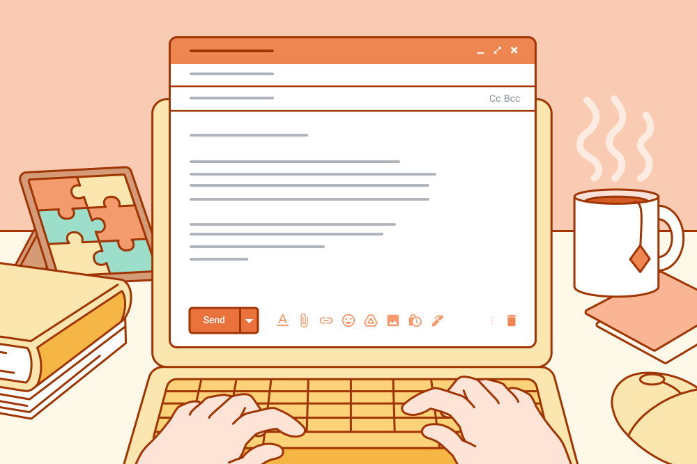 An illustratin of someone typing up an email cover letter.