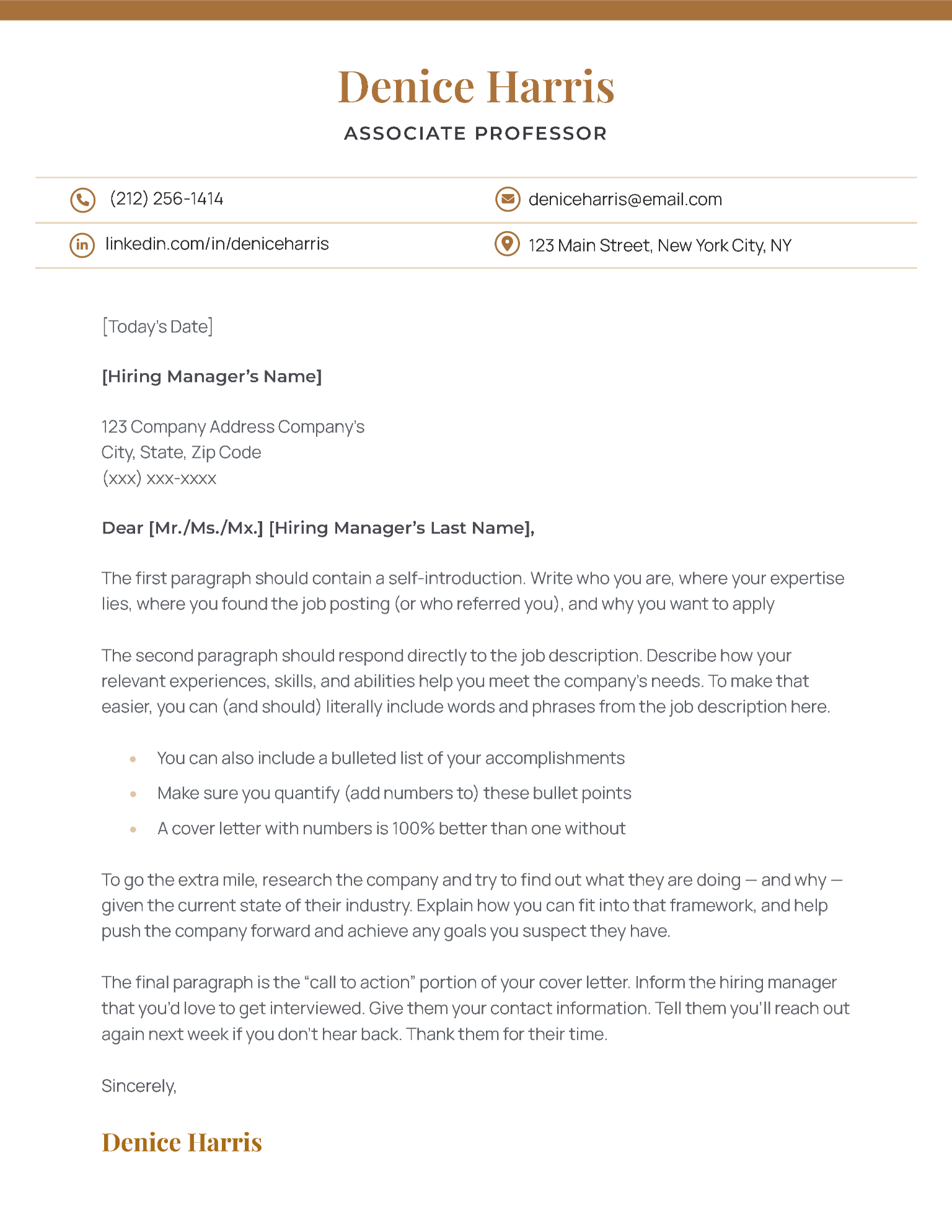 Emory CV cover letter template, orange color