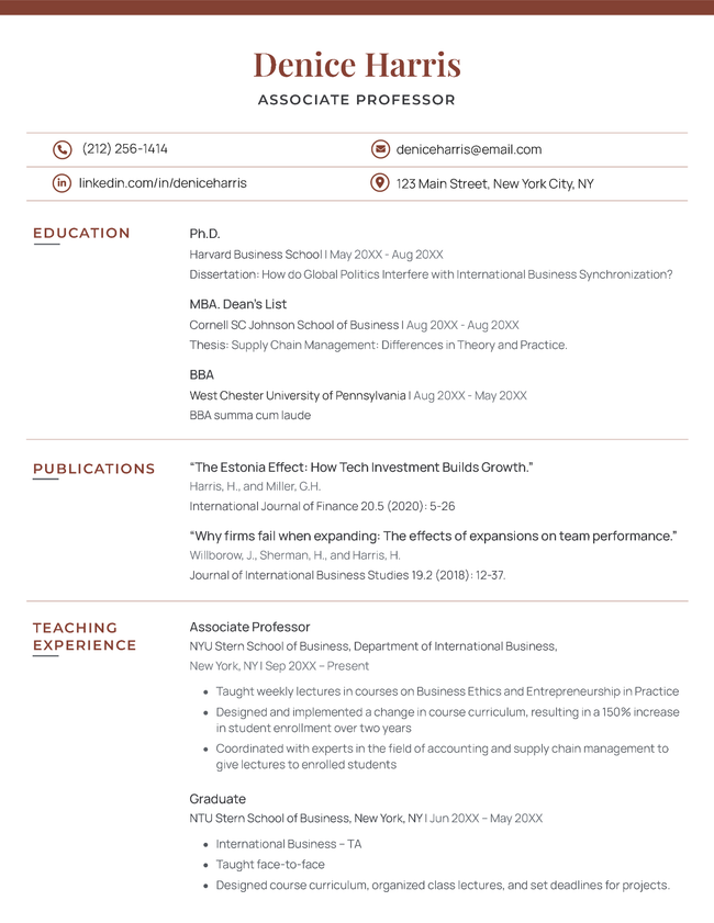 Emory CV Template, burgundy color for the resume templates hubpage