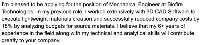 An example of a well-written engineering cover letter introduction