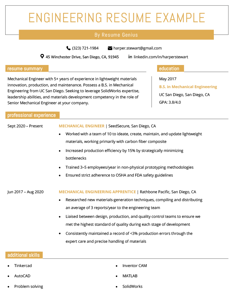 An image of an engineering resume example.