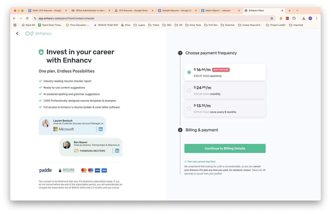 Screenshot showing Enhancv