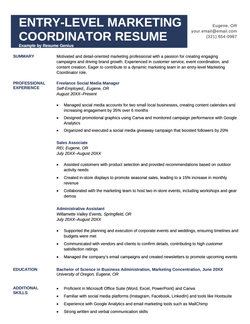 An example entry-level marketing coordinator resume