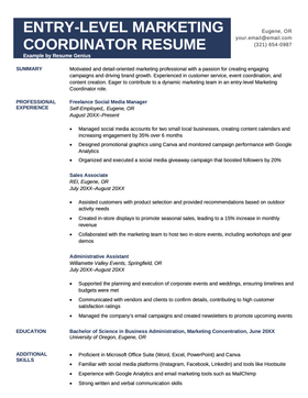 An example entry-level marketing coordinator resume