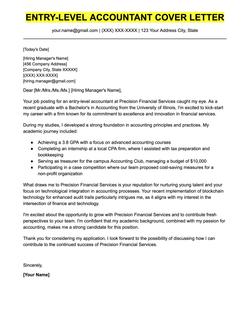 An example cover letter for an entry-level accountant.