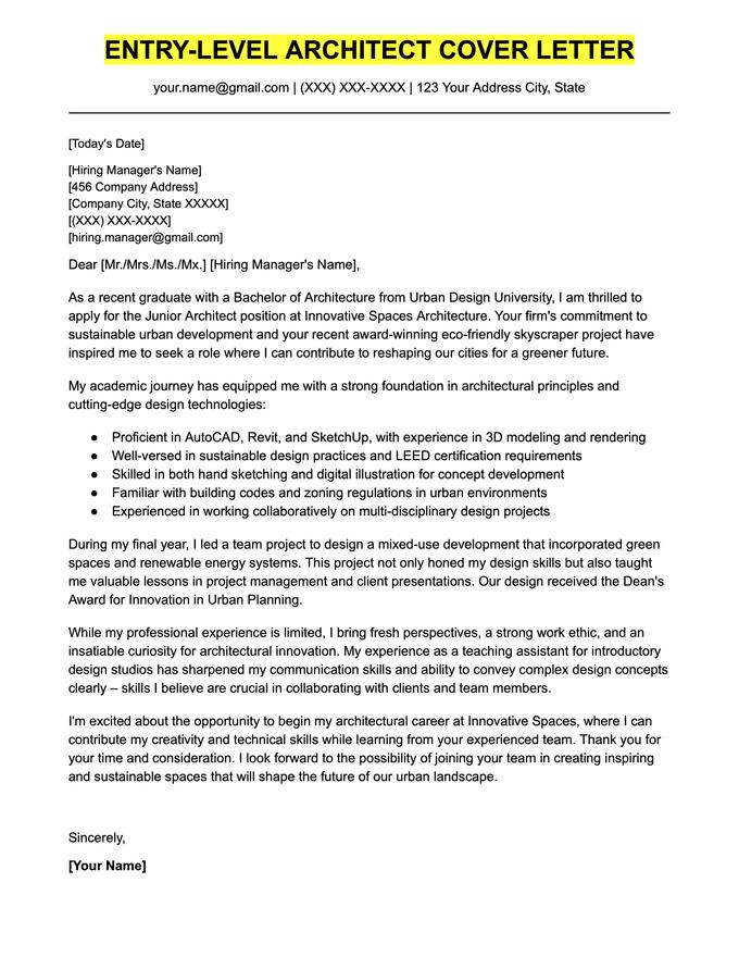 Architecture Cover Letter Example | Resume Genius