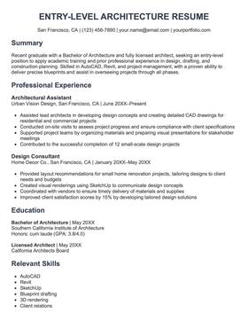 entry level architecture resume example