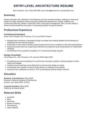 entry level architecture resume example