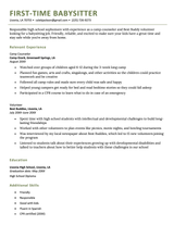An entry level babysitter resume example on a template with a green header