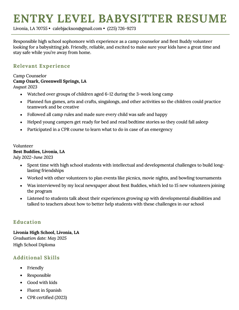 Babysitter Resume (Example & Writing Tips)