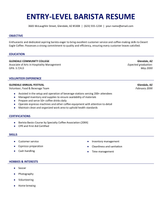 Entry-Level Barista Resume