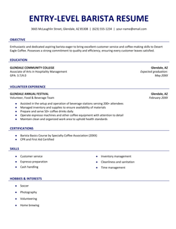Entry-Level Barista Resume