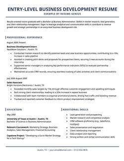 Entry level business development resume example