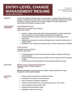Entry-level change management resume example and template