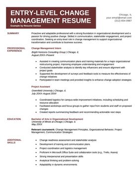 Entry-level change management resume example and template