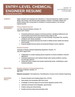 Entry-level chemical engineer resume example and template