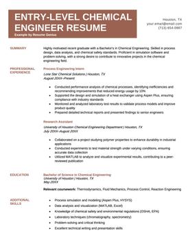 Entry-level chemical engineer resume example and template