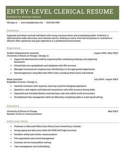 Example of an entry level clerical resume