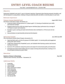 Example of an entry level coach resume