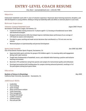 Example of an entry level coach resume