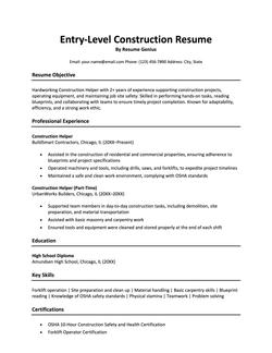 Entry-level construction resume example and template