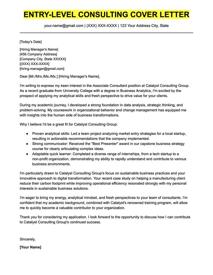 Consulting Cover Letter Example (+Skills List)