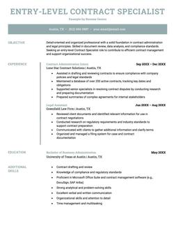 Entry-level contract specialist resume example