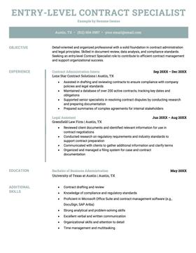 Entry-level contract specialist resume example