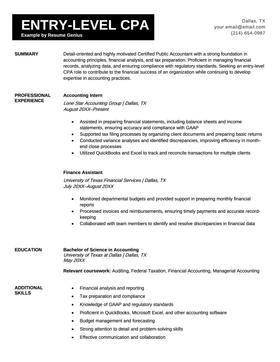 An entry-level CPA resume example.