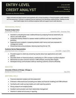 Entry-level credit analyst resume example and template