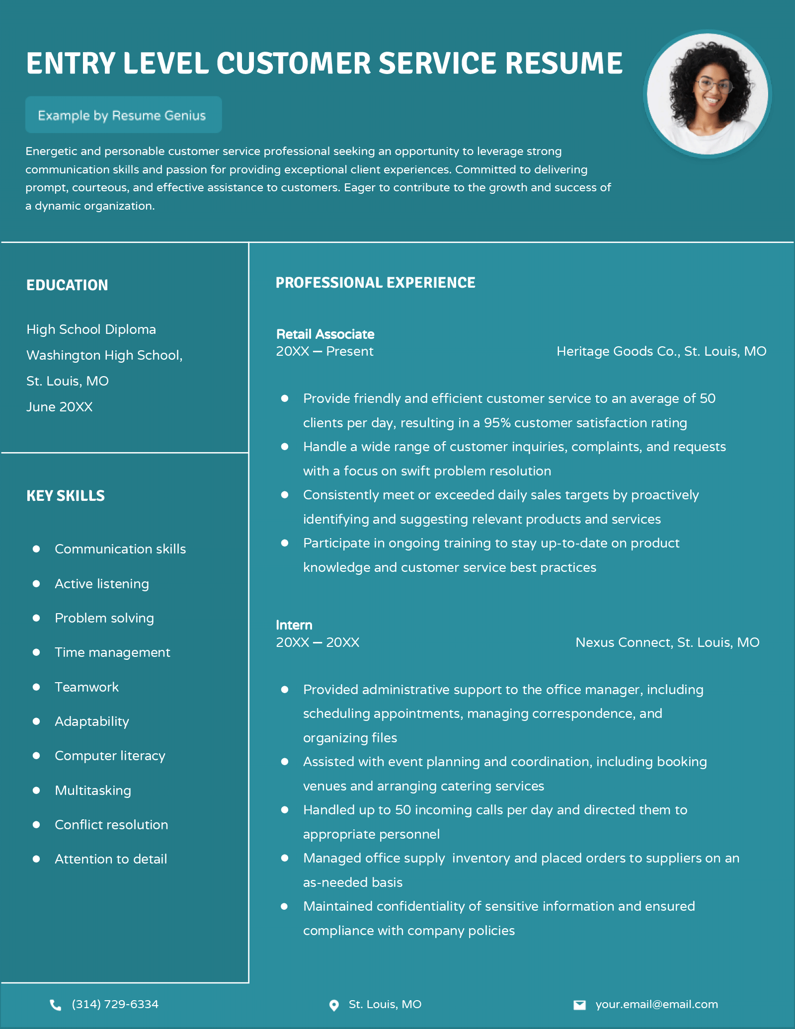 An entry-level customer service resume example.