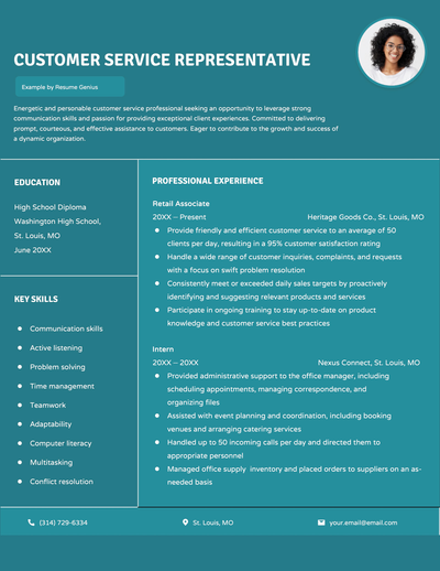 An entry-level customer service resume example.